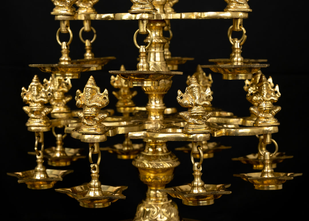 Buy Solid Brass Ganesh Diya Lamp with Twenty two Ganeshas - 38 Inches Height Nikuressence