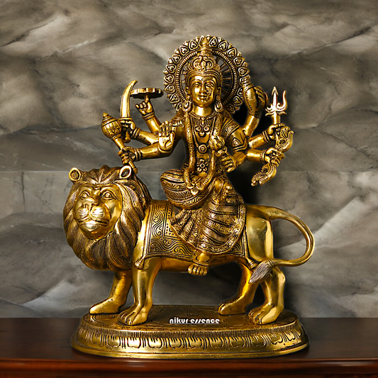 Large Handcrafted Durga Maa Brass Statue - Exquisite 35.5 cm Representation of Divine Feminine Power Nikuressence