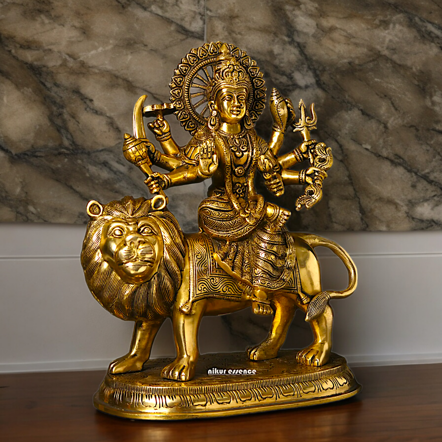 Large Handcrafted Durga Maa Brass Statue - Exquisite 35.5 cm Representation of Divine Feminine Power Nikuressence