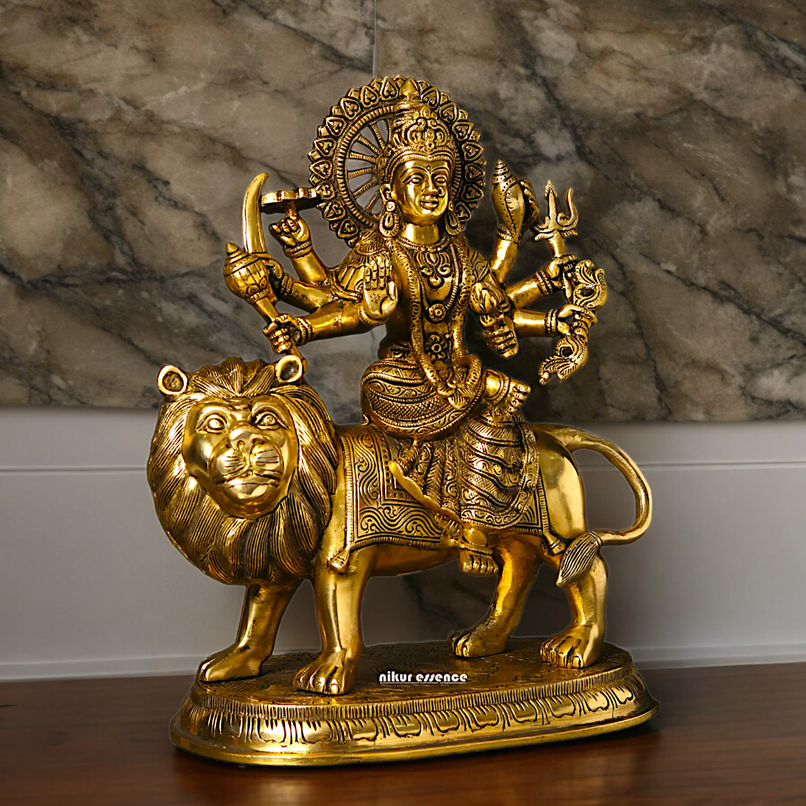 Large Handcrafted Durga Maa Brass Statue - Exquisite 35.5 cm Representation of Divine Feminine Power Nikuressence