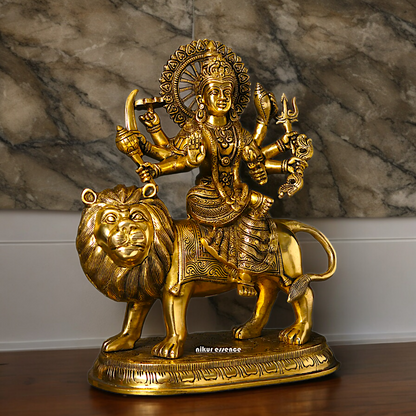 Large Handcrafted Durga Maa Brass Statue - Exquisite 35.5 cm Representation of Divine Feminine Power Nikuressence