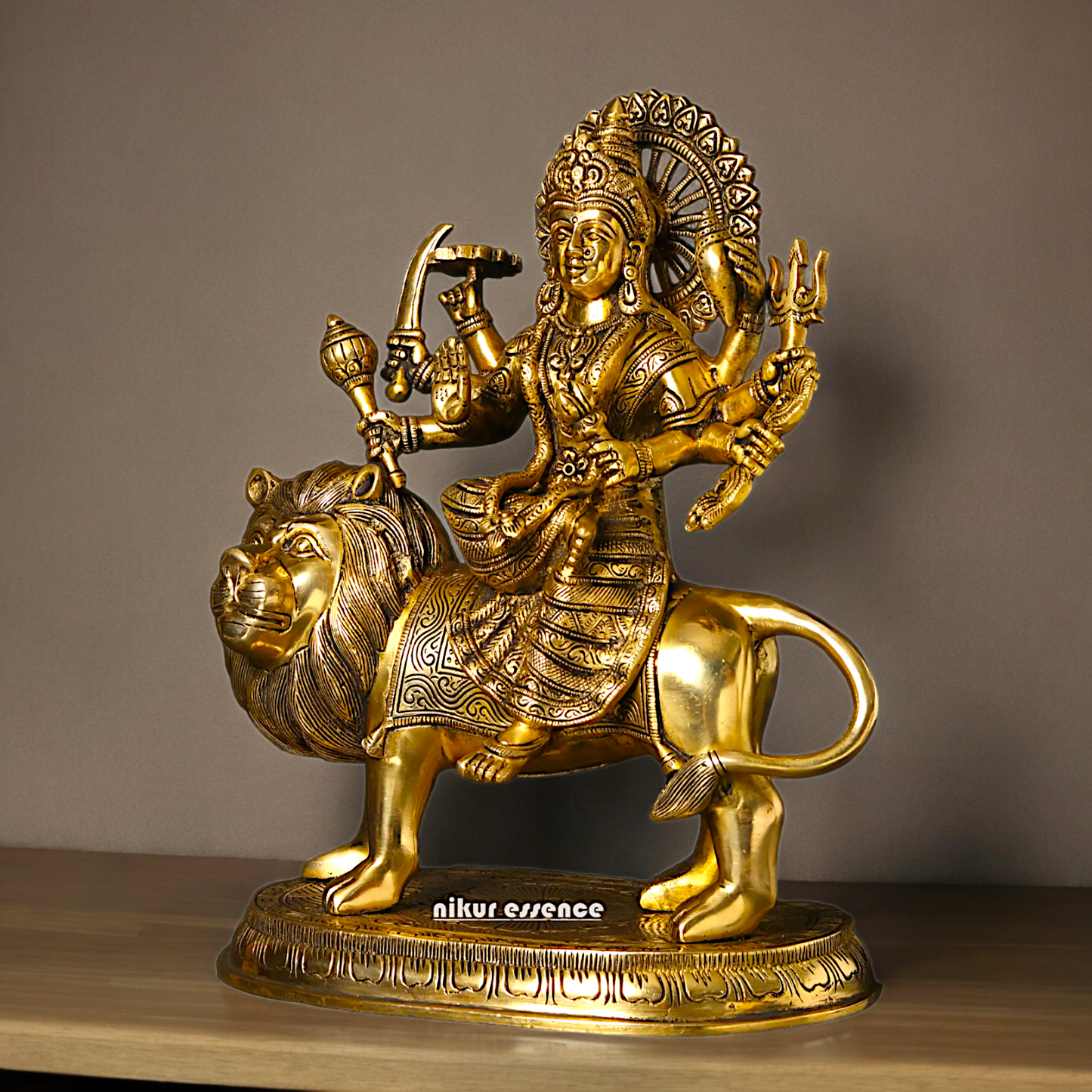 Large Handcrafted Durga Maa Brass Statue - Exquisite 35.5 cm Representation of Divine Feminine Power Nikuressence