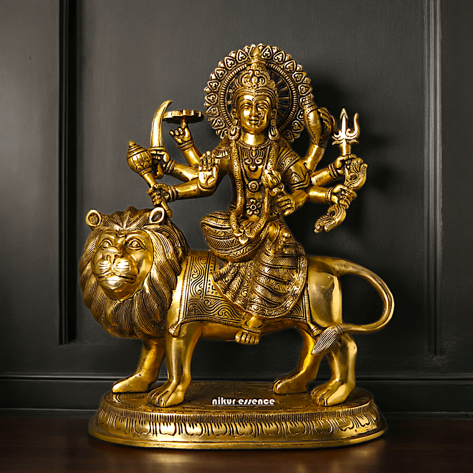 Large Handcrafted Durga Maa Brass Statue - Exquisite 35.5 cm Representation of Divine Feminine Power Nikuressence