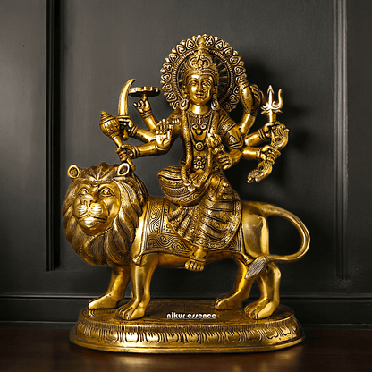 Large Handcrafted Durga Maa Brass Statue - Exquisite 35.5 cm Representation of Divine Feminine Power Nikuressence