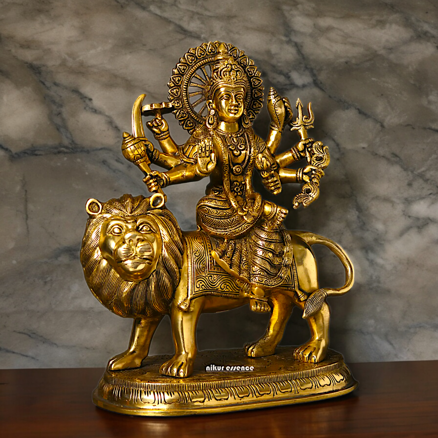 Large Handcrafted Durga Maa Brass Statue - Exquisite 35.5 cm Representation of Divine Feminine Power Nikuressence
