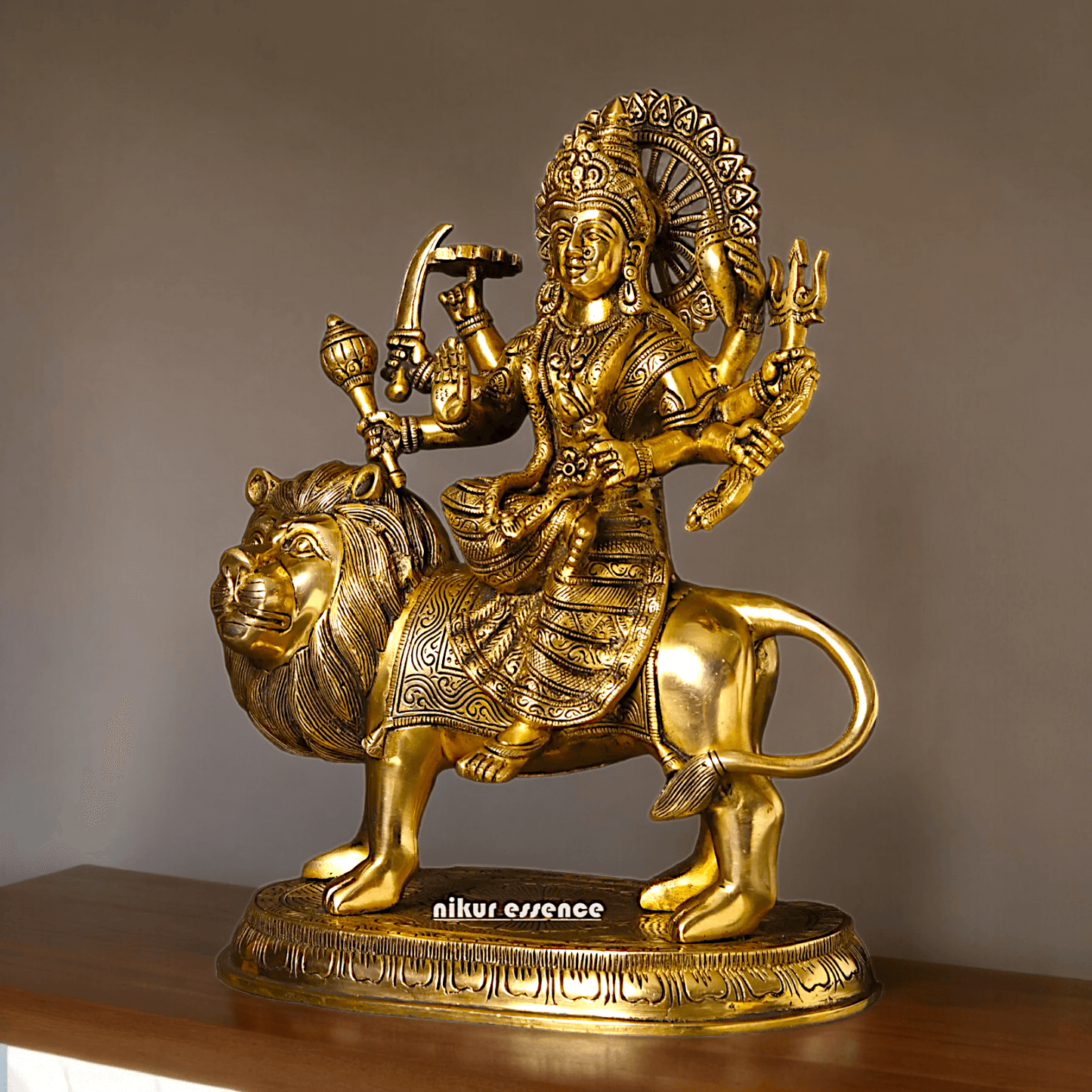Large Handcrafted Durga Maa Brass Statue - Exquisite 35.5 cm Representation of Divine Feminine Power Nikuressence