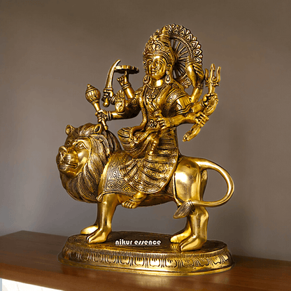 Large Handcrafted Durga Maa Brass Statue - Exquisite 35.5 cm Representation of Divine Feminine Power Nikuressence