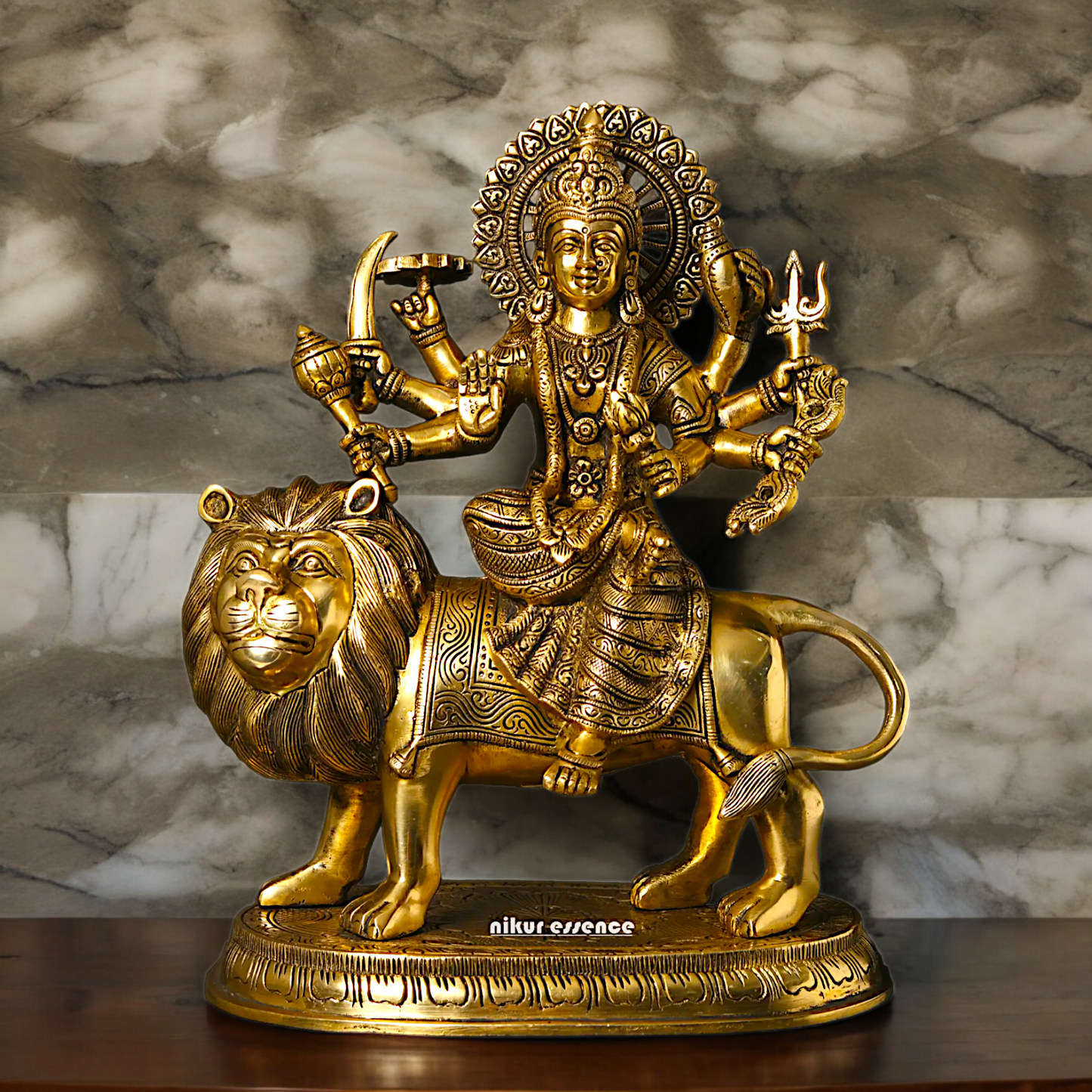Large Handcrafted Durga Maa Brass Statue - Exquisite 35.5 cm Representation of Divine Feminine Power Nikuressence
