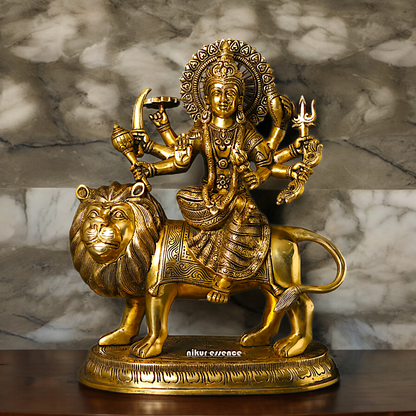Large Handcrafted Durga Maa Brass Statue - Exquisite 35.5 cm Representation of Divine Feminine Power Nikuressence