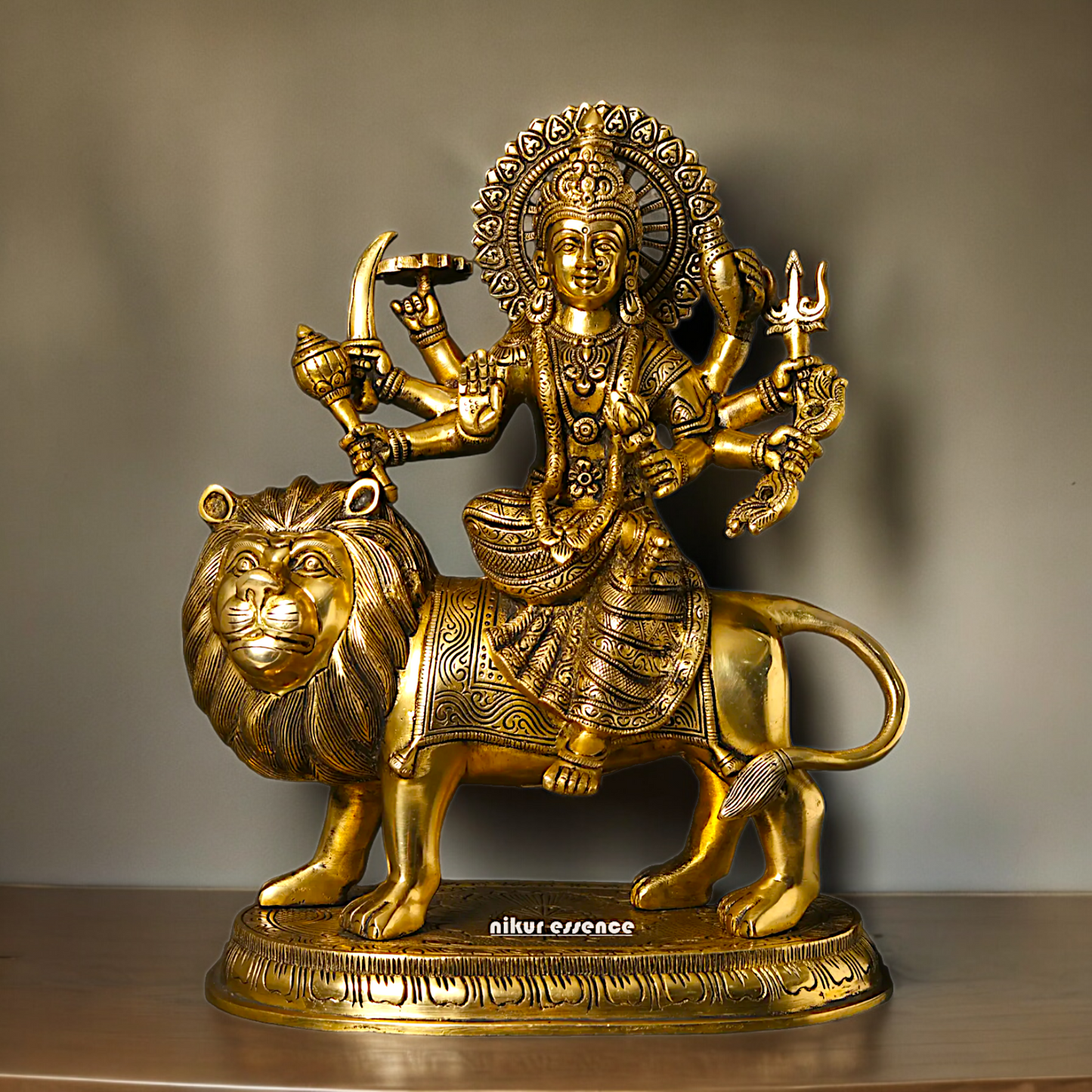 Large Handcrafted Durga Maa Brass Statue - Exquisite 35.5 cm Representation of Divine Feminine Power Nikuressence