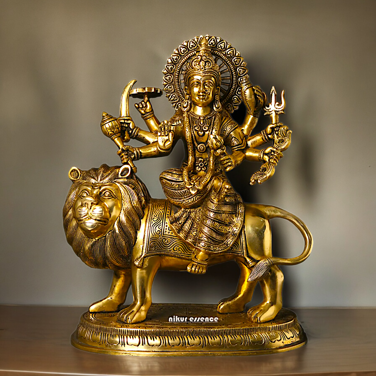 Large Handcrafted Durga Maa Brass Statue - Exquisite 35.5 cm Representation of Divine Feminine Power Nikuressence
