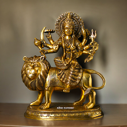 Large Handcrafted Durga Maa Brass Statue - Exquisite 35.5 cm Representation of Divine Feminine Power Nikuressence