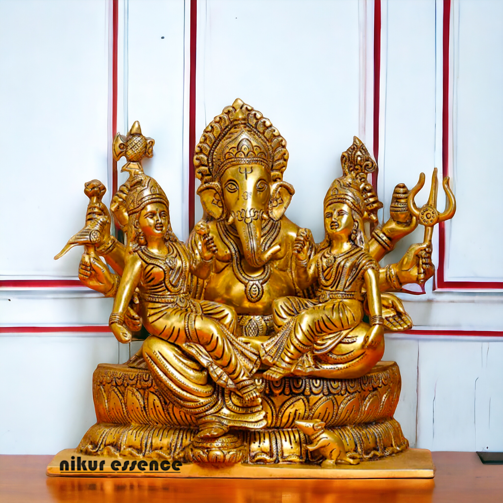 Brass Ganesh with Riddhi-Siddhi Idol, 30.5 cm Tall Nikuressence
