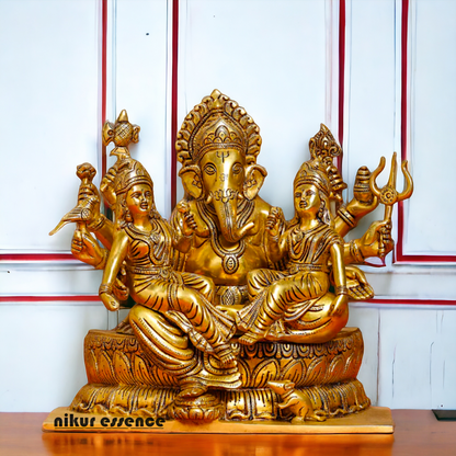 Brass Ganesh with Riddhi-Siddhi Idol, 30.5 cm Tall Nikuressence