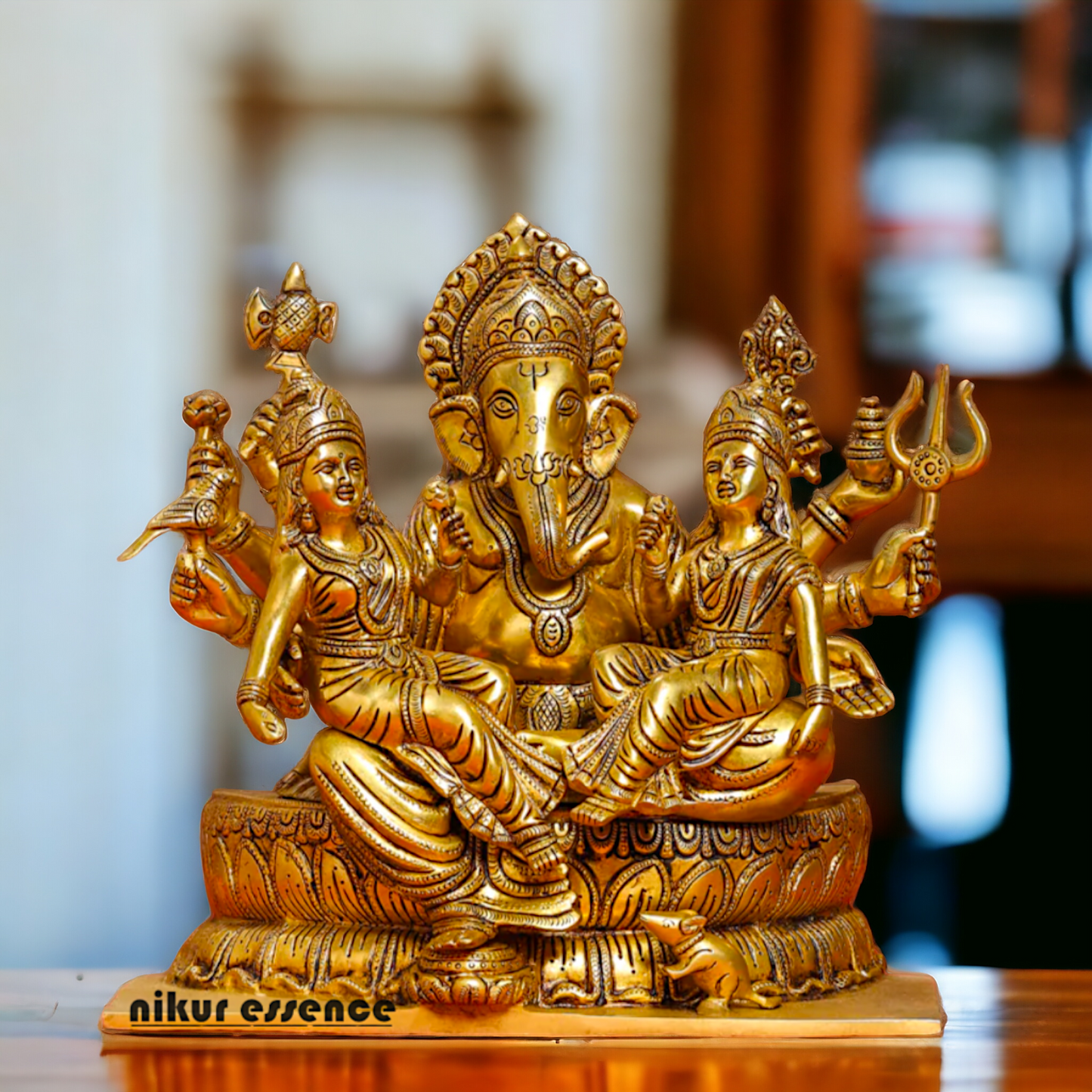 Brass Ganesh with Riddhi-Siddhi Idol, 30.5 cm Tall Nikuressence