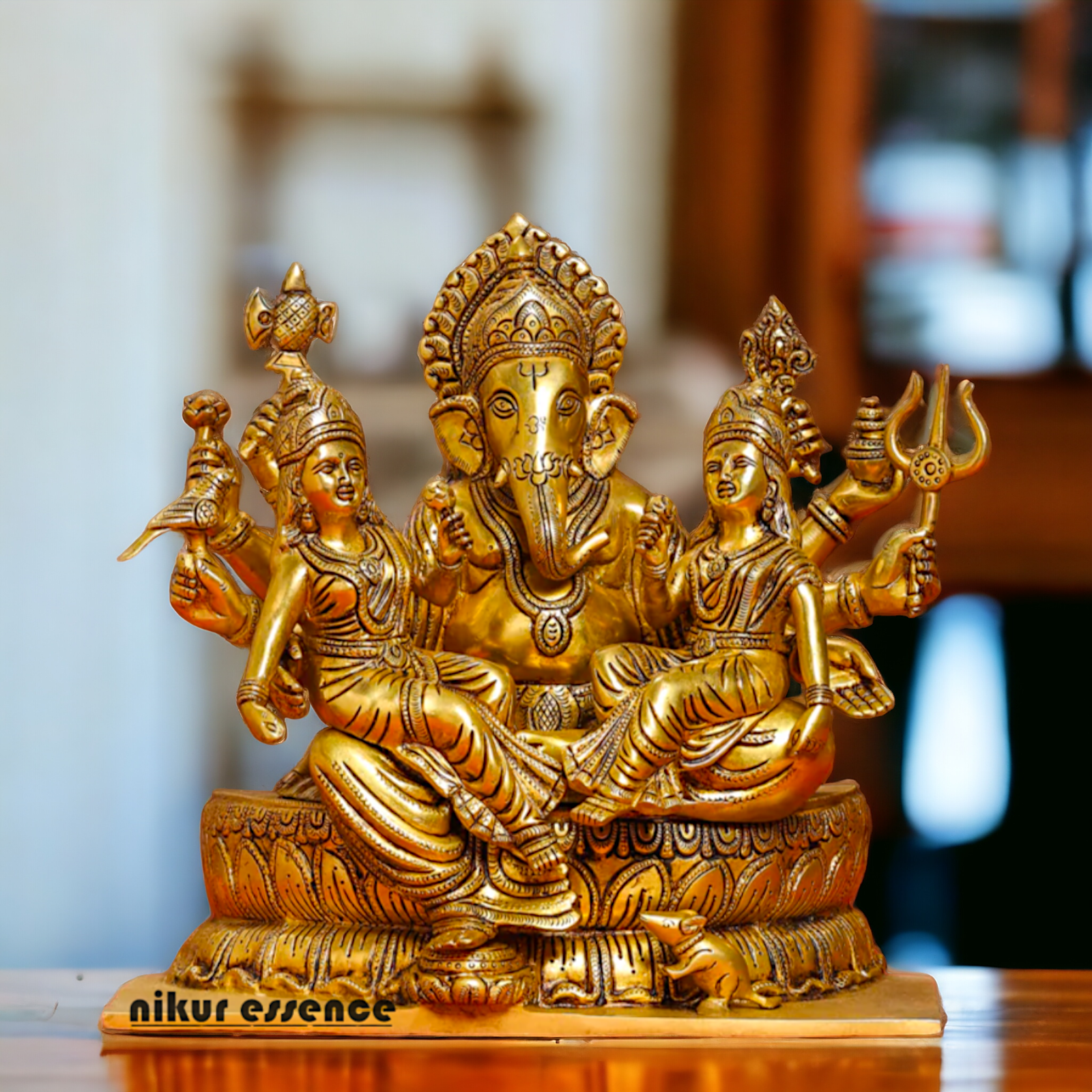 Brass Ganesh with Riddhi-Siddhi Idol, 30.5 cm Tall Nikuressence