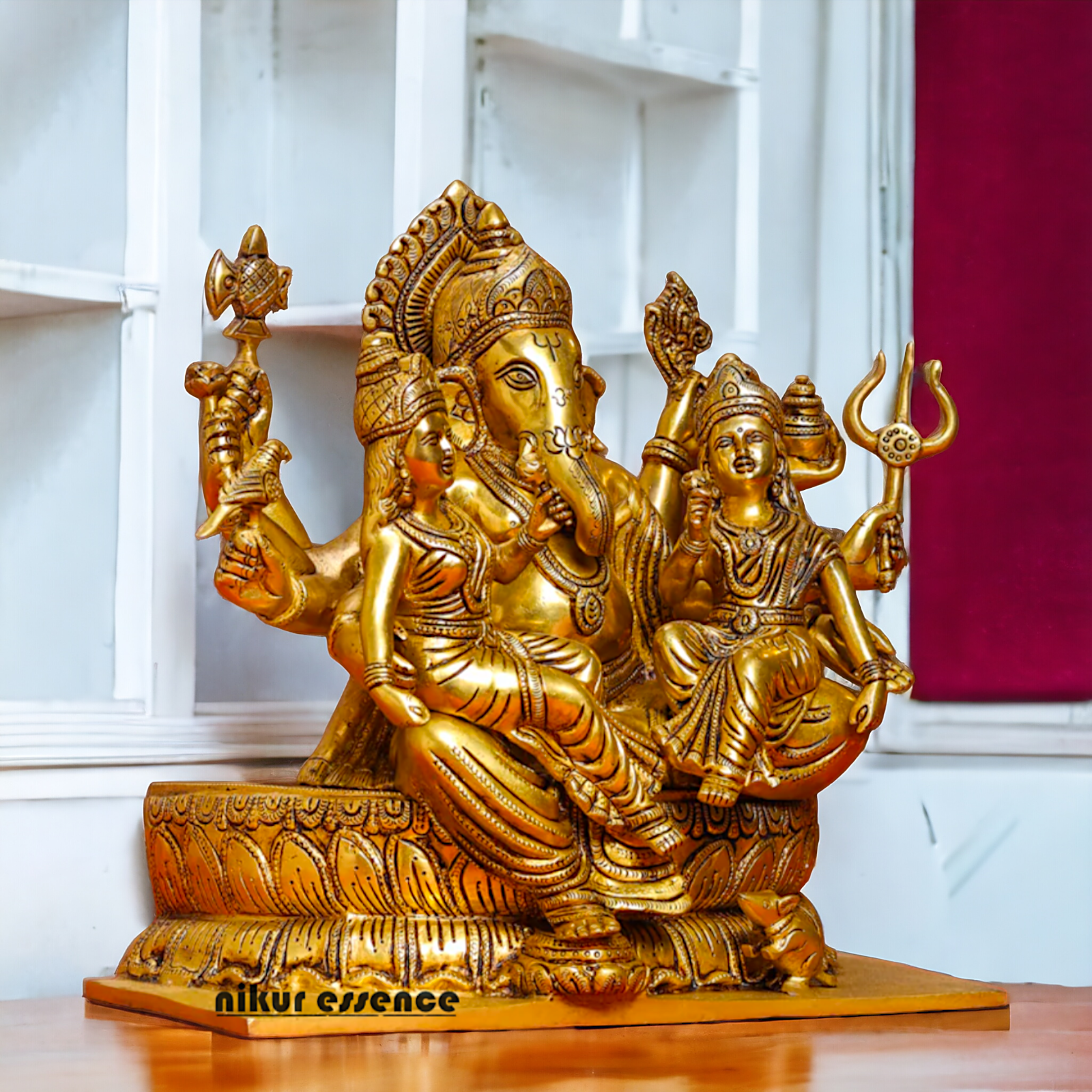 Brass Ganesh with Riddhi-Siddhi Idol, 30.5 cm Tall Nikuressence
