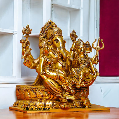 Brass Ganesh with Riddhi-Siddhi Idol, 30.5 cm Tall Nikuressence