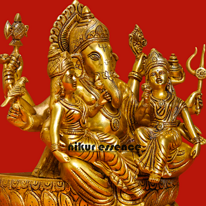 Brass Ganesh with Riddhi-Siddhi Idol, 30.5 cm Tall Nikuressence