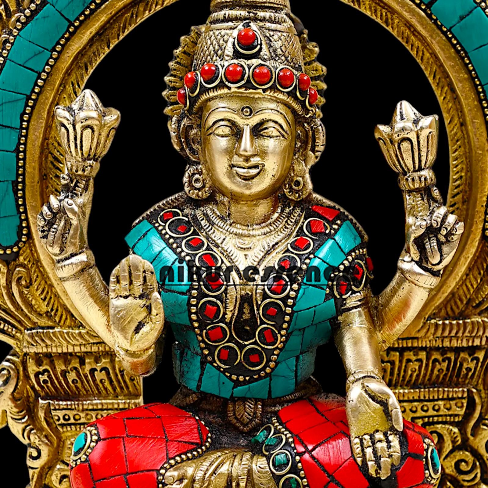 Brass Ganesha Lakshmi Saraswati Statues with stone Work -24.5CM Nikuressence