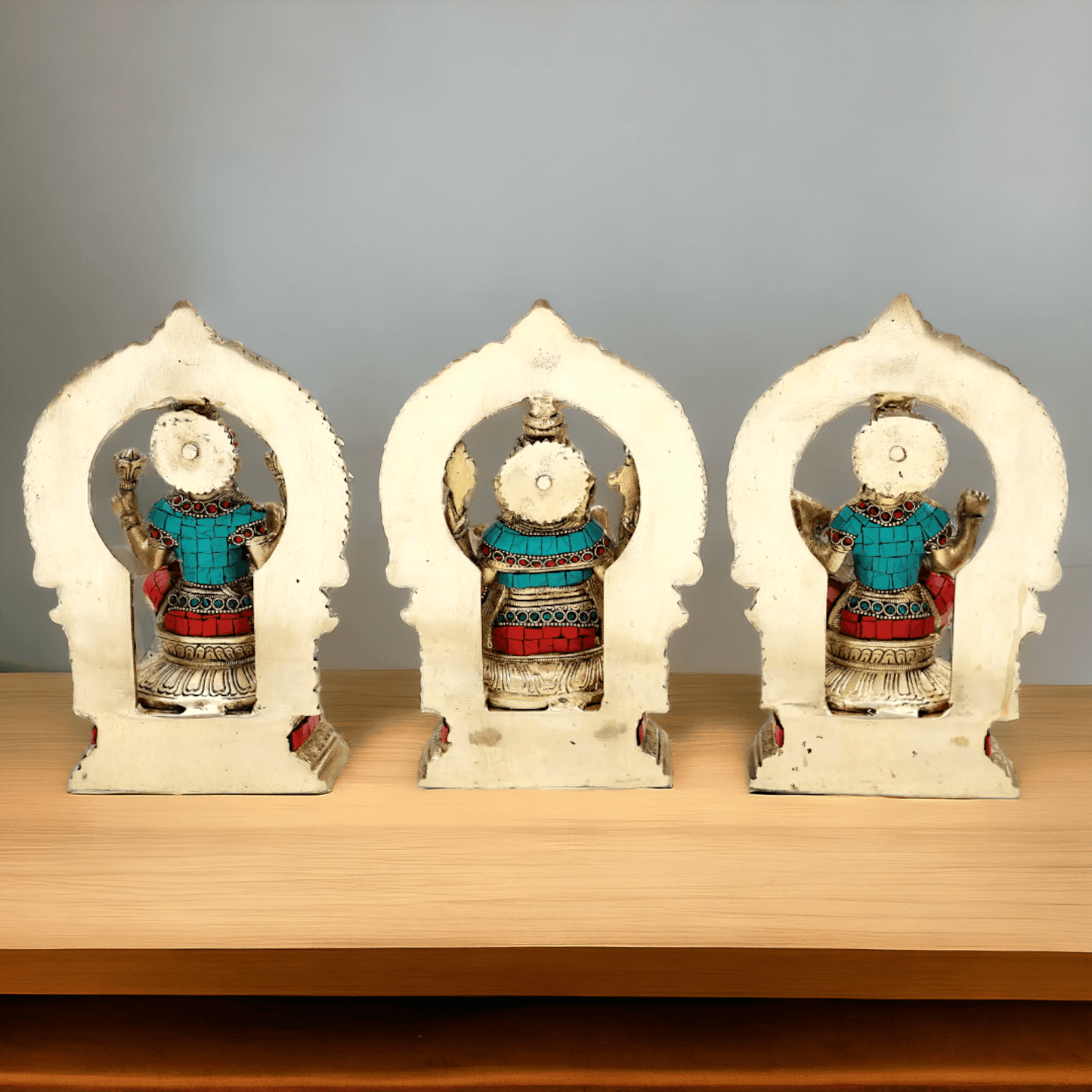 Brass Ganesha Lakshmi Saraswati Statues with stone Work -24.5CM Nikuressence