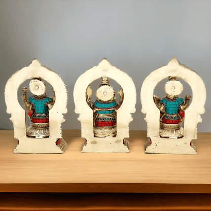 Brass Ganesha Lakshmi Saraswati Statues with stone Work -24.5CM Nikuressence