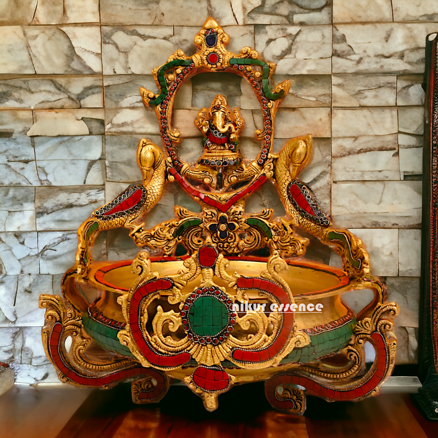 Buy Ganesha Urli with Peacock Detailing - Handcrafted Indian Decorative Bowl for Spiritual Bliss and Aesthetic Elegance Nikuressence