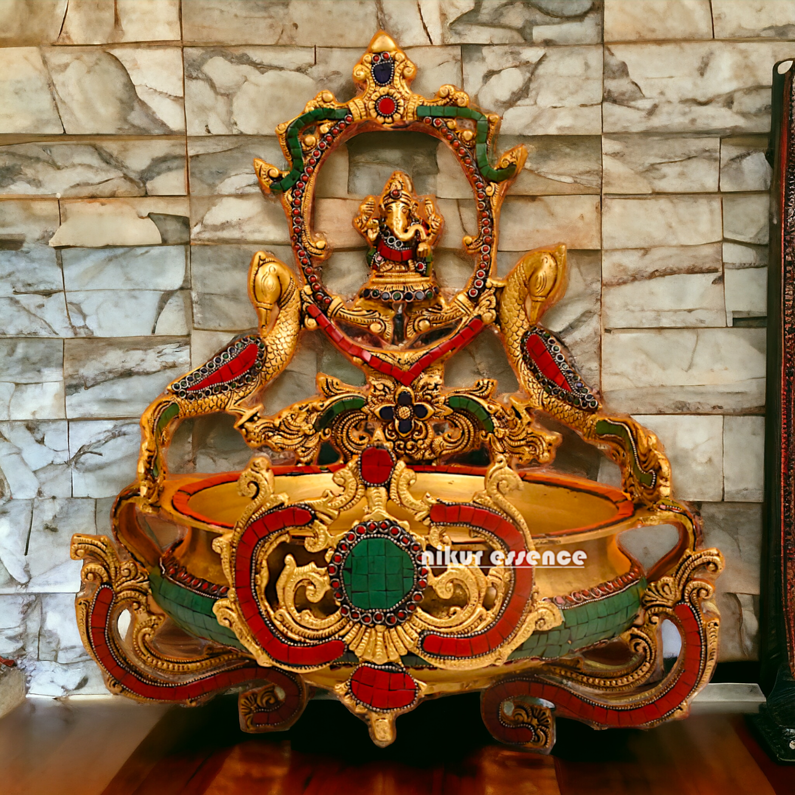 Buy Ganesha Urli with Peacock Detailing - Handcrafted Indian Decorative Bowl for Spiritual Bliss and Aesthetic Elegance Nikuressence