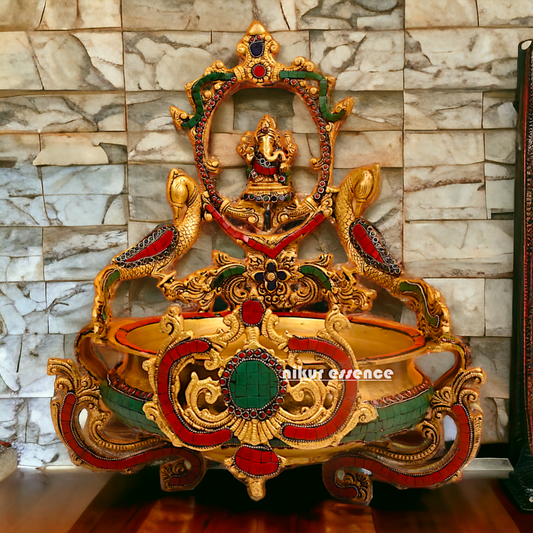 Buy Ganesha Urli with Peacock Detailing - Handcrafted Indian Decorative Bowl for Spiritual Bliss and Aesthetic Elegance Nikuressence