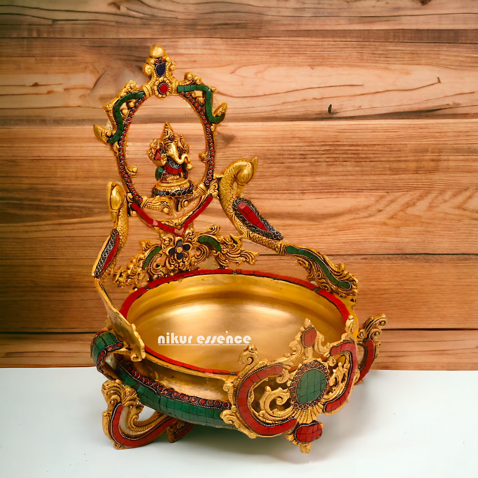 Buy Ganesha Urli with Peacock Detailing - Handcrafted Indian Decorative Bowl for Spiritual Bliss and Aesthetic Elegance Nikuressence