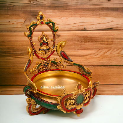 Buy Ganesha Urli with Peacock Detailing - Handcrafted Indian Decorative Bowl for Spiritual Bliss and Aesthetic Elegance Nikuressence