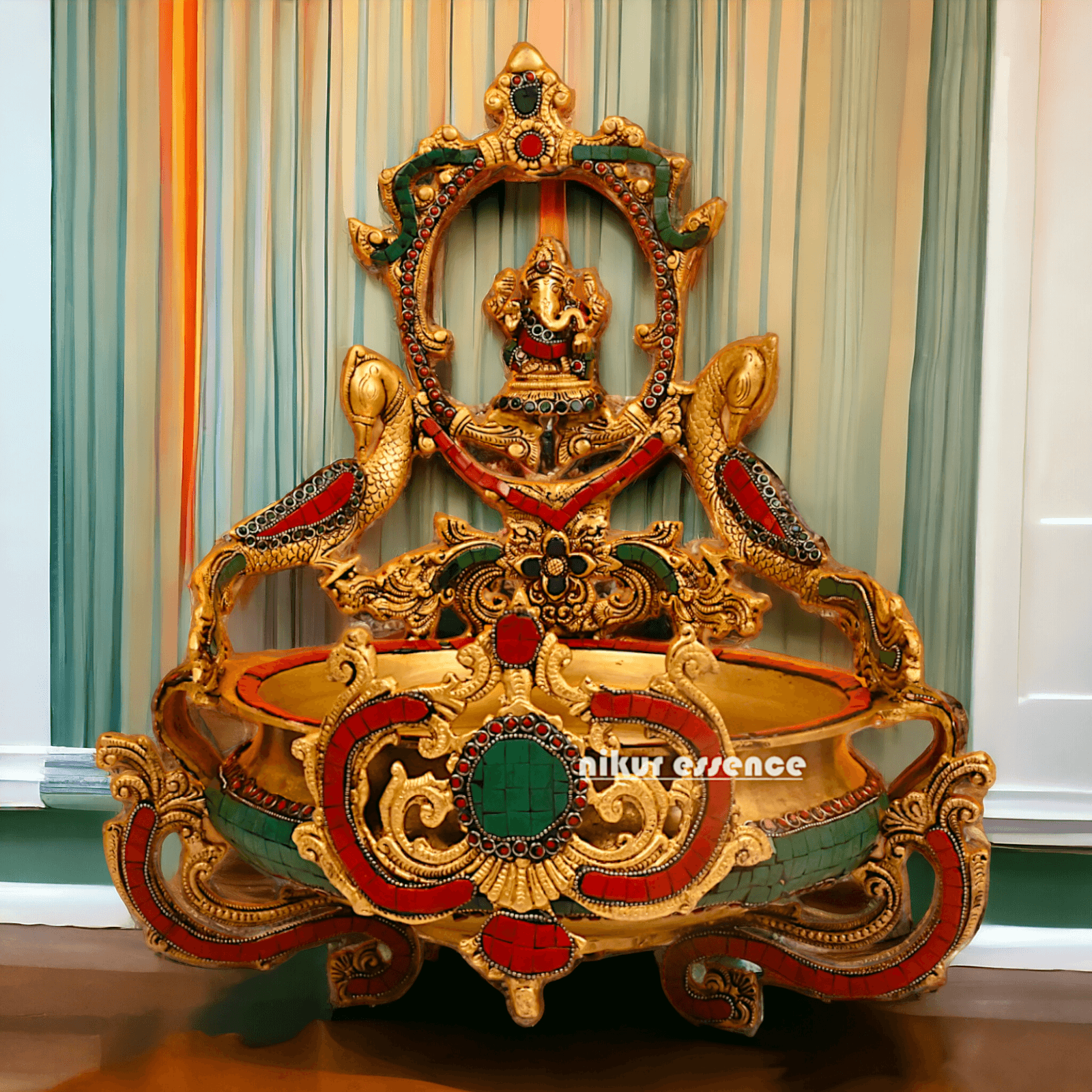 Buy Ganesha Urli with Peacock Detailing - Handcrafted Indian Decorative Bowl for Spiritual Bliss and Aesthetic Elegance Nikuressence