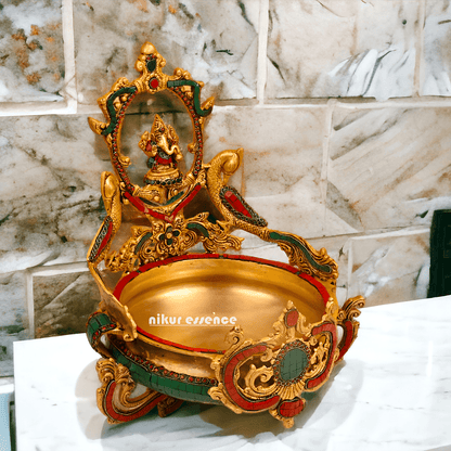 Buy Ganesha Urli with Peacock Detailing - Handcrafted Indian Decorative Bowl for Spiritual Bliss and Aesthetic Elegance Nikuressence