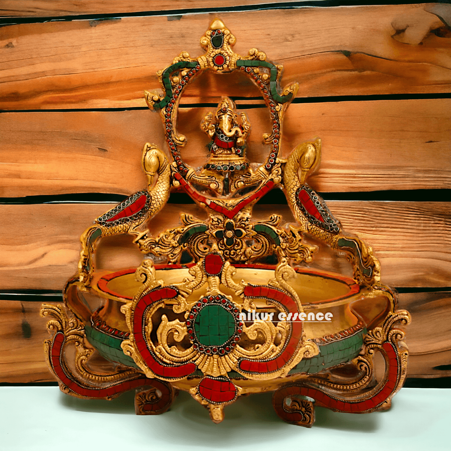Buy Ganesha Urli with Peacock Detailing - Handcrafted Indian Decorative Bowl for Spiritual Bliss and Aesthetic Elegance Nikuressence
