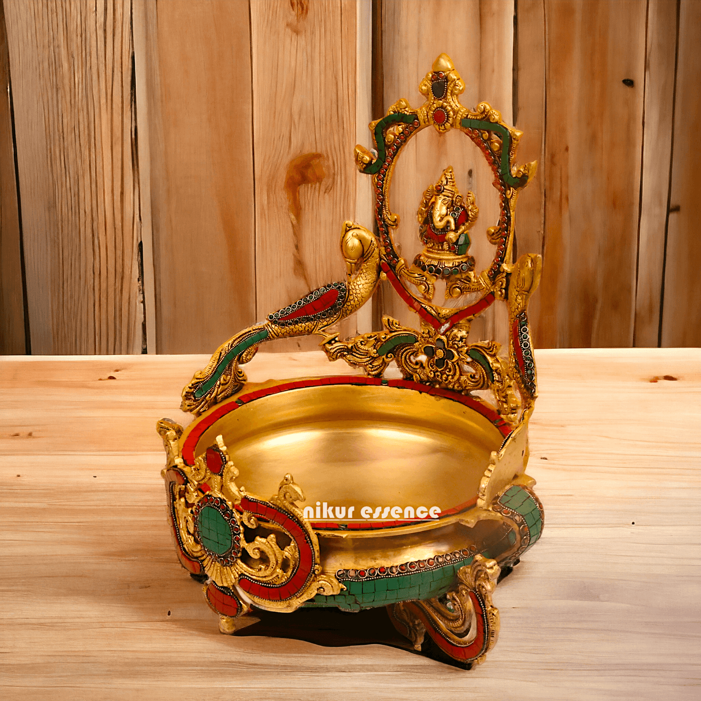Buy Ganesha Urli with Peacock Detailing - Handcrafted Indian Decorative Bowl for Spiritual Bliss and Aesthetic Elegance Nikuressence