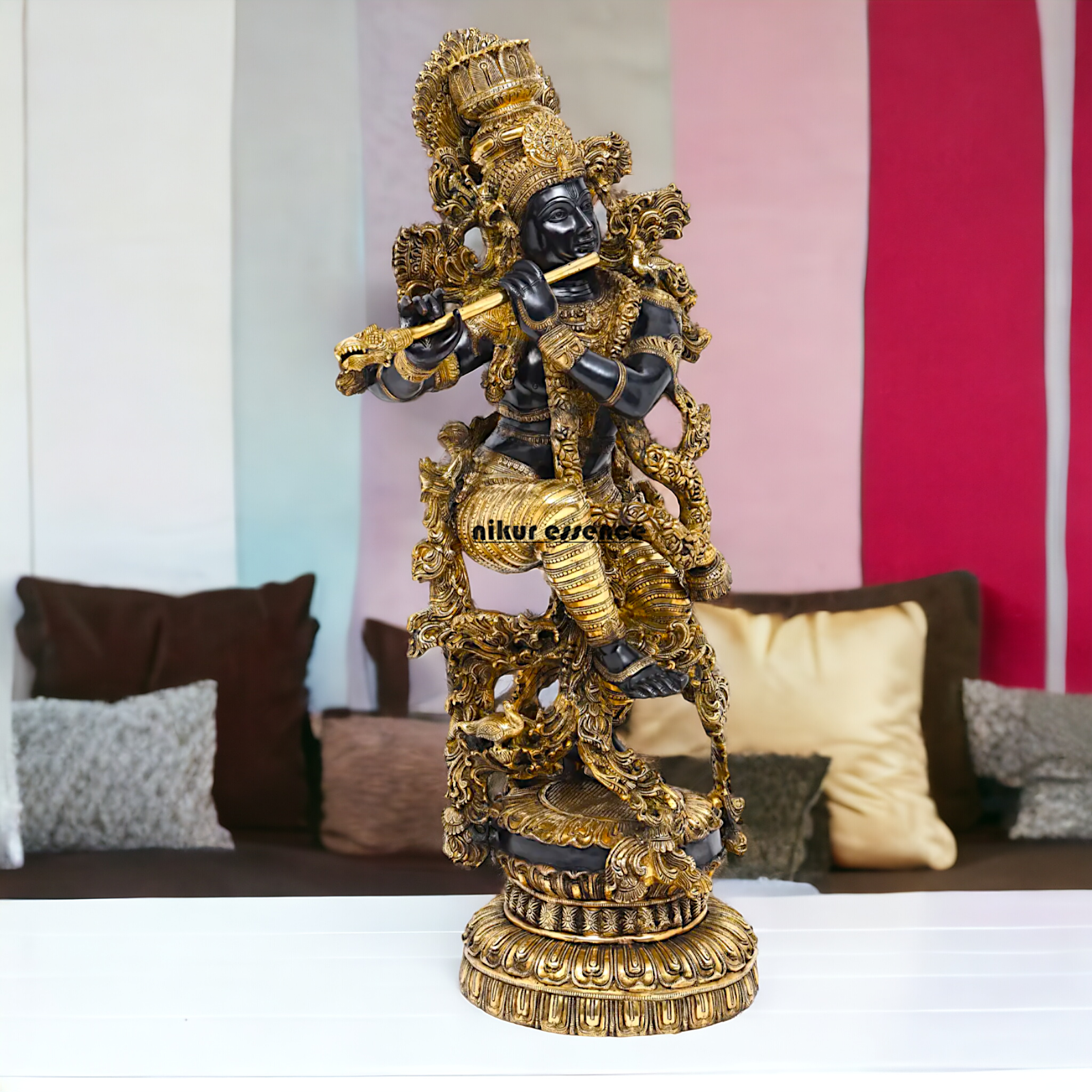 Big Krishna Standing Playing Flute Brass statue - 43 inches Nikuressence