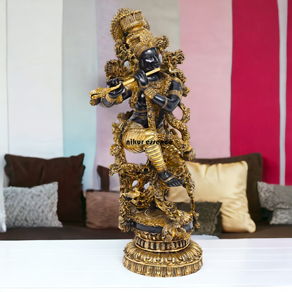Big Krishna Standing Playing Flute Brass statue - 43 inches Nikuressence