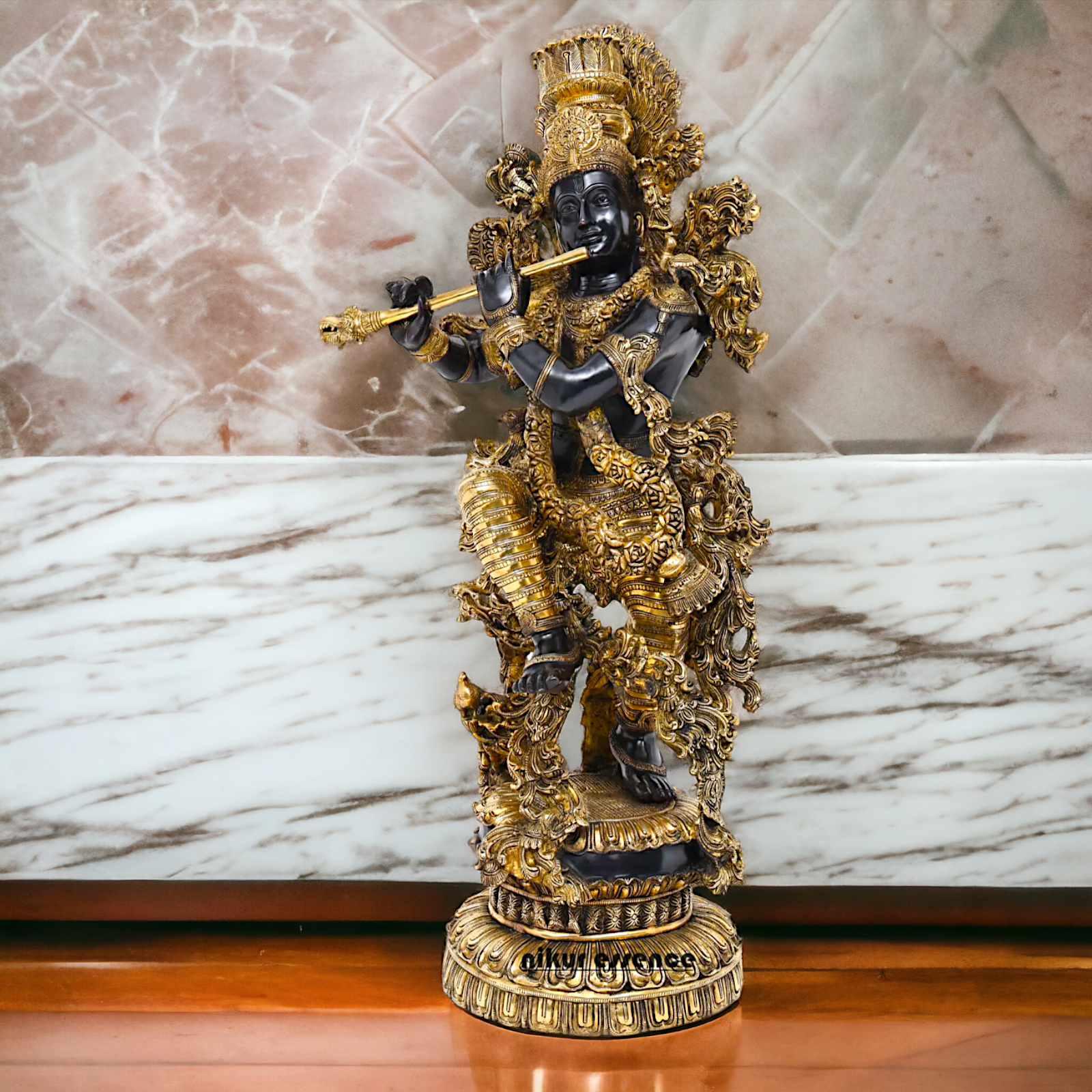 Big Krishna Standing Playing Flute Brass statue - 43 inches Nikuressence