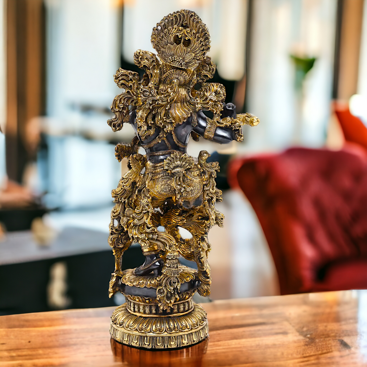 Big Krishna Standing Playing Flute Brass statue - 43 inches Nikuressence