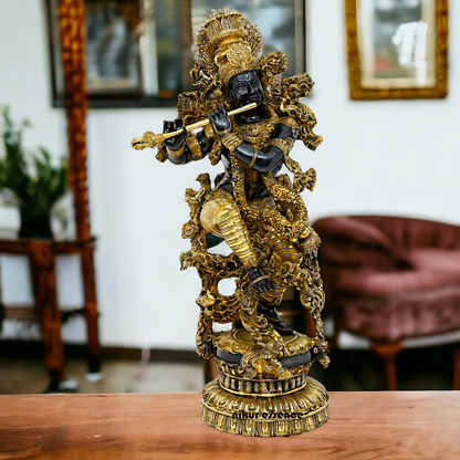 Big Krishna Standing Playing Flute Brass statue - 43 inches Nikuressence
