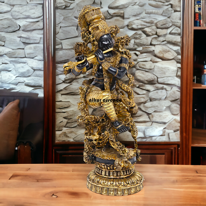 Big Krishna Standing Playing Flute Brass statue - 43 inches Nikuressence