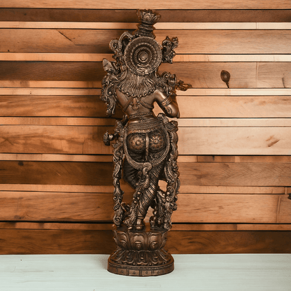 Hindu Krishna Bronze Statue | Buy copper Krishna Statue | Buy Krishna Statue- 29 inch height Nikuressence