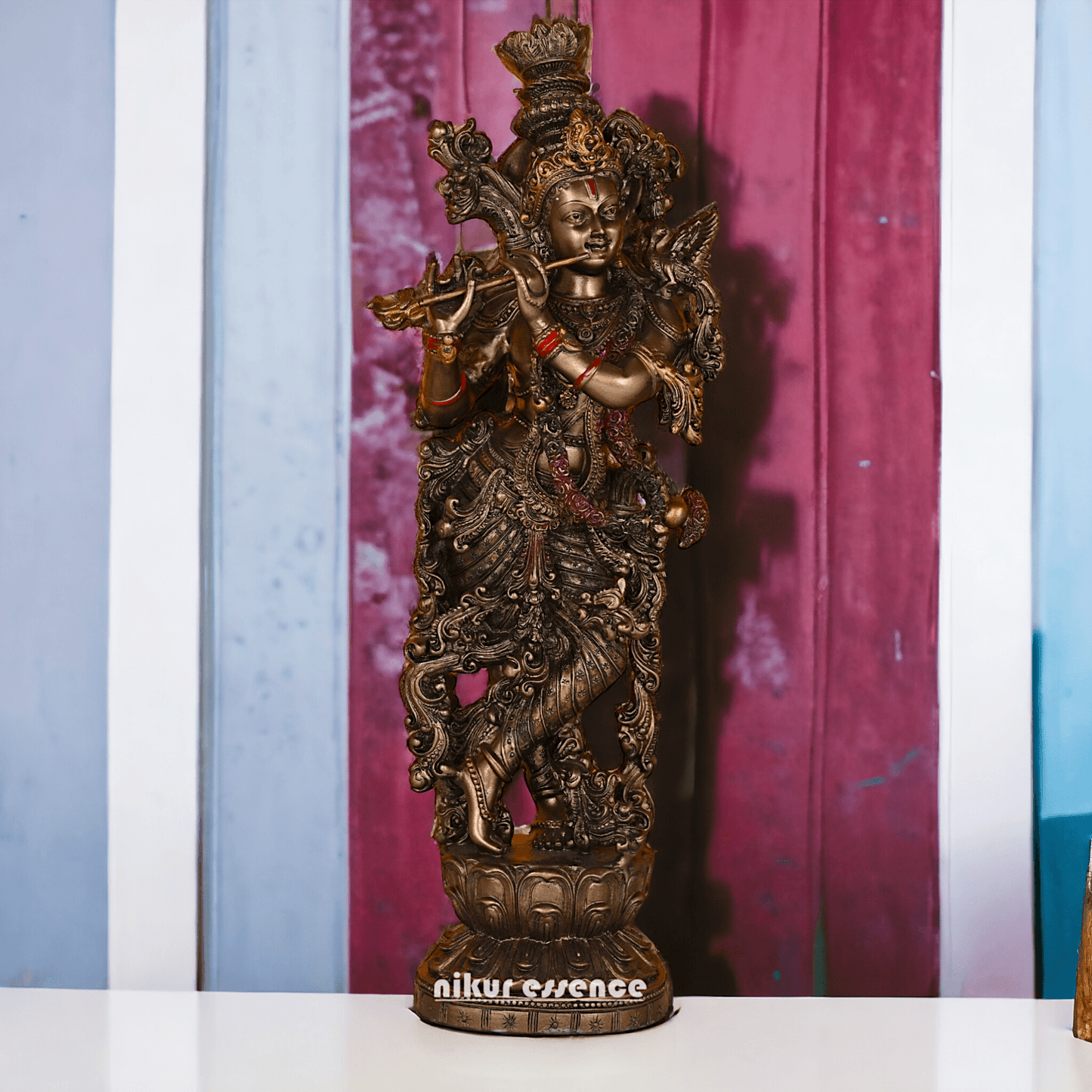 Hindu Krishna Bronze Statue | Buy copper Krishna Statue | Buy Krishna Statue- 29 inch height Nikuressence