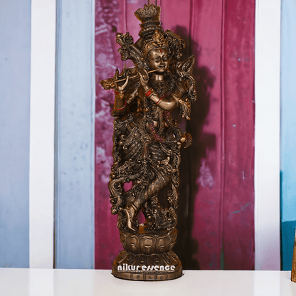 Hindu Krishna Bronze Statue | Buy copper Krishna Statue | Buy Krishna Statue- 29 inch height Nikuressence