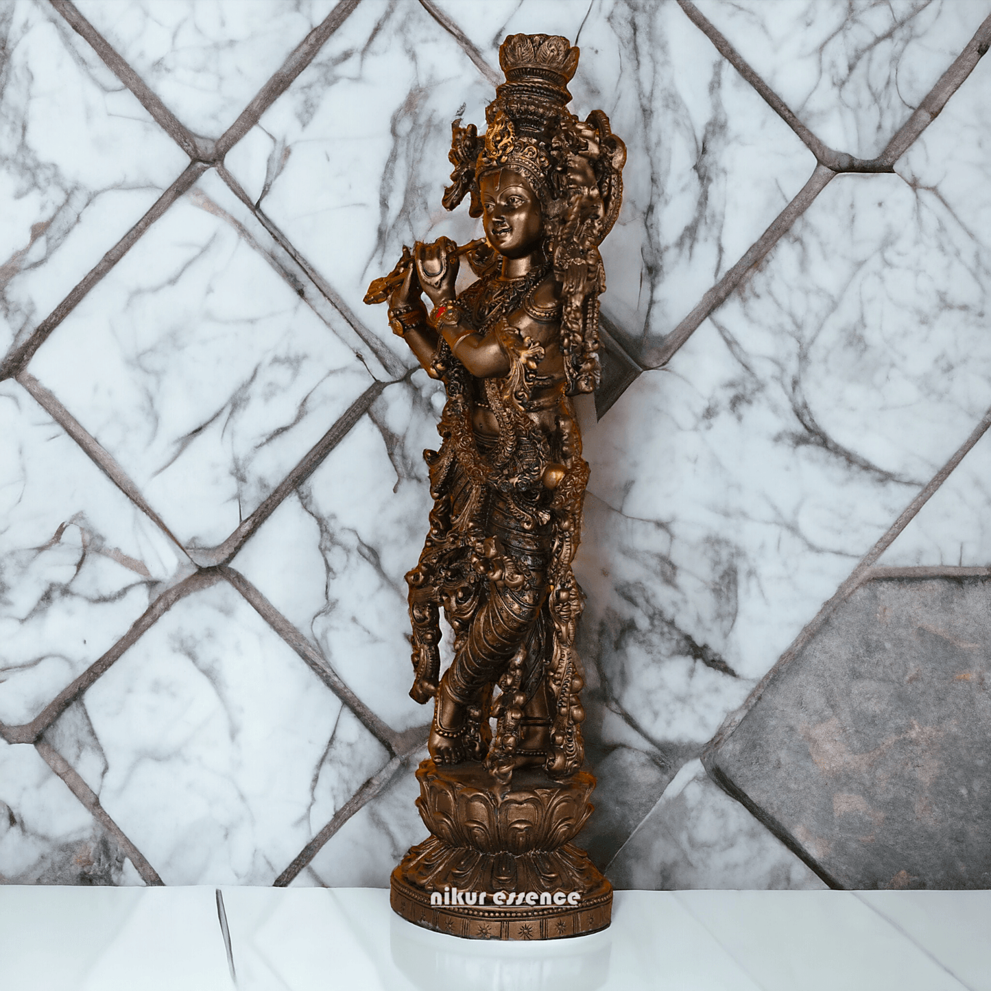 Hindu Krishna Bronze Statue | Buy copper Krishna Statue | Buy Krishna Statue- 29 inch height Nikuressence