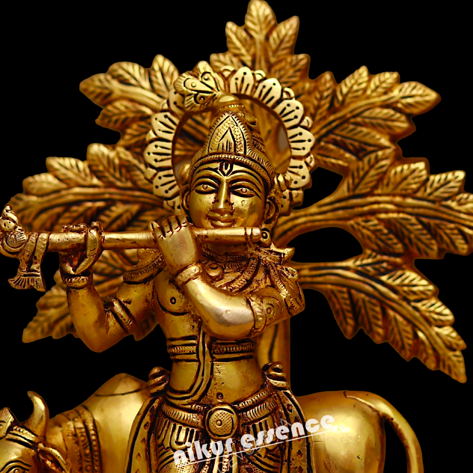 Brass Tree Cow Krishna Statue 10 inch -nikuressence Nikuressence