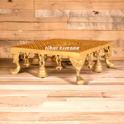 Large Online Solid Brass Pooja Chowki - 8 inches Nikuressence