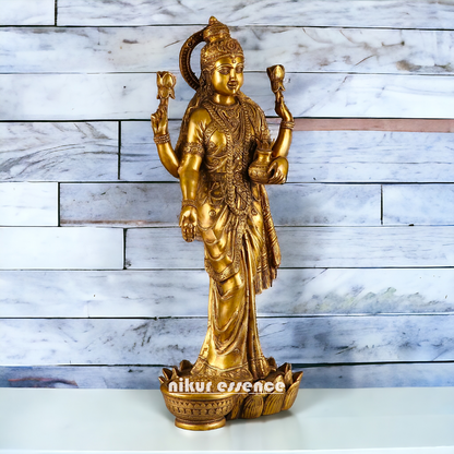 Large Solid Brass Lakshmi Stand on Lotus Idol - 62 cm Nikuressence