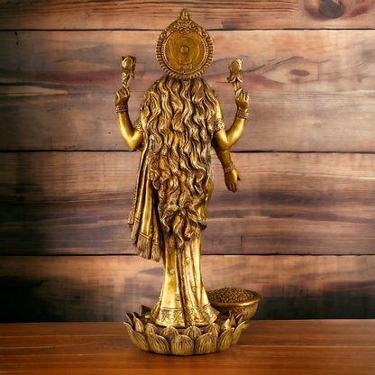 Large Solid Brass Lakshmi Stand on Lotus Idol - 62 cm Nikuressence