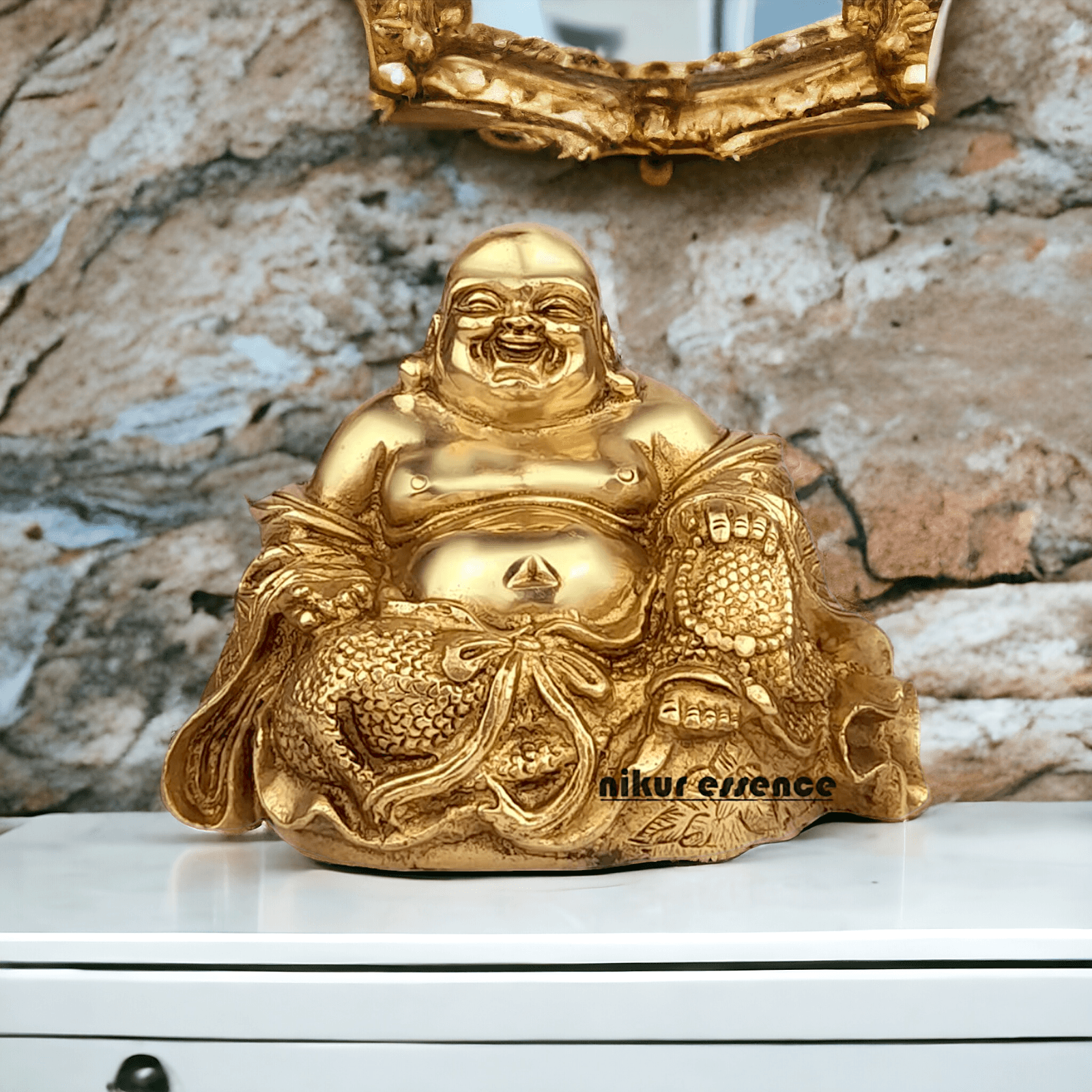Buy Laughing Buddha Sitting Brass Statue - Enhance Prosperity, Joy, and Harmony with an Exquisite Decorative Piece Nikuressence